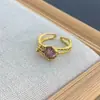 Anel Original de Latão Galvanizado 18K Novo de Nicho com Abertura Ajustável, Anel Doce e Elegante em Formato de Coração