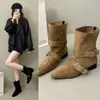 Botines Retro Franceses de Tacón Grueso para Mujer, Botas Vaqueras al por Mayor, Hebilla de Cinturón Nueva 2026 Otoño Invierno Botas Martin Pequeñas Estilo Occidental