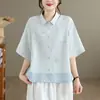 Foto Real Bloqueio de Cores Bordado Pesado Casual Camisa de Manga Curta Tamanho Grande Solta Emagrecedora Versátil Camisa Top Estampado
