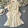 Novo Suéter Básico de Manga Longa Liso Slim Fit Emagrecedor para Outono/Inverno 2024 Vestido de Malha Feminino com Saia Longa de Corte A até o Joelho