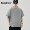 Camiseta Henley Retro Americana Diseño Masculino Sentido de Diseño Deconstrucción Simple Media Cremallera Cuerpo Holgado Camisa Casual Color Sólido Top