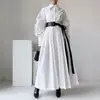 Enviado. Nueva colección de otoño de Dongdaemun, Corea: vestido de manga abullonada plisada de nicho con cinturón para mujer