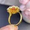 Anillo de Ópalo Rosa Natural Piedra Principal 6*8mm Venta Directa de Fábrica Venta Caliente Transfronteriza Ajustable