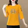 Comercio Exterior Transfronterizo Despacho de Aduana de Comercio Exterior Ropa para Mujer de Marca Grande Ropa para Madres Camiseta de Manga Tres Cuartos para Mujeres Top Holgado Adelgazante para Mujeres