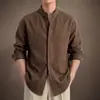Camisa chinesa de alta qualidade com listras texturizadas e gola redonda de manga comprida para homens, nova coleção outono 2026, camisa casual solta