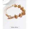 Joyería Transfronteriza Cadena Gruesa Nudada Europea y Americana Cadena de Empalme de Perlas de Agua Dulce Pulsera Latón Chapado en Oro 18K 314-1