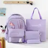 Mochila Escolar para Ensino Fundamental Fofa Grande Capacidade Proteção da Coluna Mochila Orelha de Coelho Menina Casual Bolsa de Quatro Peças