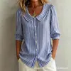 Camisa de verano a rayas para mujer, estilo nuevo, de manga media, corte holgado, casual, transfronteriza europea y americana de Amazon, nicho para commuters