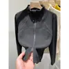 Camiseta de Manga Longa com Gola Meio Alta Afunilada na Cintura Estilo Hot Girl para Mulheres no Outono e Inverno Top Jaqueta Camada Interna Quente com Zíper Duplo Veludo Alemão