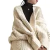 Outono e Inverno Novas Peças de Exterior Cardigan de Tricô Moda Retrô Simples Grosso Solto Torcido Jaqueta Suéter Longa Feminina Cor Damasco