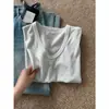 Elegante top de verano para mujer color blanco roto, cuello en U, manga corta de Tencel, suave y fino, camiseta básica transpirable