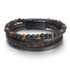 Pulseira de pedra natural Tiger Eye de couro tecida à mão de pedra vulcânica com friso em estoque