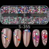 Novos acessórios de nail art transfronteiriços, conjunto de caixa com 12 compartimentos de strass coloridos de fundo plano, strass de fundo plano de cor mista e formato irregular para nail art