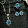 Estilo Palacio Brillante Radiante Corte Aguamarina Circonita Estrella Cúpula Grado Incrustado Traje de Tres Piezas de Alta Gama Regalo de Banquete