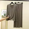 Conjunto de Pijama de Manga Larga y Pantalón Largo de Modal Nuevo para Primavera y Otoño para Mujer, Camiseta de Cuello Redondo, Conjunto de Ropa de Casa Talla Grande
