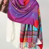 Fornecimento Exclusivo Transfronteiriço de Lenços com Franjas Estilo Étnico, Pashmina Jacquard com Penas, Cor Degradê, Xale Vintage para Todas as Estações
