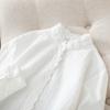 Principios de Otoño Estilo Coreano Artístico Encaje Cuello de Encaje Camisa Blanca para Mujer Suelta Algodón Puro Fresca Combinable Base Camisa de Manga Larga