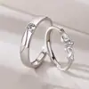 Runxin novo anel de casal asas de anjo anel aberto versátil simples anel de casal zircônia entrega em peça única