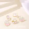 Broche Criativo de Gato em Desenho Animado, Formato de Tigela e Hashis, Emblema de Gatinho Pintando Roupas, Alfinete de Metal para Bolsa de Menina Fofa