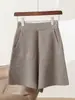 Pantalones de Punto de Lana Pura para Mujer, Otoño e Invierno 2025, Canalé Grueso con Bolsillos, Corte Holgado, Shorts de Cintura Alta para Ropa de Exterior