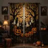 Nuevas cortinas con estampado digital de Halloween transfronterizo, cortinas con acabado opaco estilo retro americano, SHEIN dropshipping