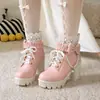 Comércio Exterior Outono/Inverno 2026 Botas Martin de Solado Grosso com Laço Doce, Tamanhos 40-43, Botas de Cano Curto com Acabamento de Renda de Pérola de Tamanho Grande
