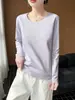 Suéter de punto para mujer con cuello en U y manga larga, escote redondo bajo, corte ajustado, simple y elegante, adecuado para ir al trabajo en primavera y otoño