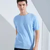 Camiseta Pulóver Casual Holgada de Punto para Hombre, Color Sólido, Manga Corta, Manga Media, Suéter Delgado de Primavera Verano, Camiseta Base, Moderna