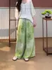 Calça Wide Leg de Algodão e Seda para Mulheres, Emagrecimento, Fina, Adequada para Usar em Casa e ao Ar Livre, Calça Wide Leg Casual Solta, Cintura Alta, Versátil, Efeito de Caimento de Verão