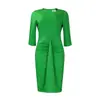 Ropa para Mujer Europea y Americana, Nueva Moda de Verano, Elegante Profesional de Color Sólido con Cuello Redondo, Falda Lápiz, Nuevo Vestido Ol