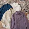 2026 Nova Moda Estilo Coreano Camisa de Manga Longa com Lapela Feminina Solta Emagrecedora Versátil Top Simples Cor Sólida Camisa Feminina
