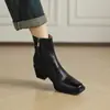 Botines vintage de cuero genuino estilo británico para comercio transfronterizo, tacón grueso, punta cuadrada, acabado desgastado, tacón medio, botas Martin con cremallera lateral para mujer, otoño e invierno