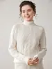 Suéter de Cachemira Grueso de Doble Capa para Otoño e Invierno para Mujer, Cuello Alto con Patrón de Diamantes, Jersey de Manga Larga, Suéter Base de Punto de Lana Adelgazante