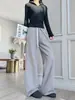 Pantalones Mochi Grises con Bolsillos Pantalones de Mujer Primavera y Otoño Nuevo Estilo Perezoso Cintura Alta Ajustados Pierna Recta Pantalones de Punto Pierna Ancha
