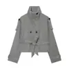 Venta Caliente Transfronteriza de AliExpress Nuevas Llegadas Primavera 2026 Chaqueta Corta Casual para Mujer con Cuello Alto de Manga Larga de Doble Botadura