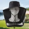 Xale de Verão para Deslocamento, Chapéu Anti-Mosquito, Chapéu com Proteção Solar, Aba Larga com Máscara, Cordão, Cobertura Total, Chapéu de Pesca Respirável, Outdoor