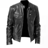 Chaqueta de Cuero para Motocicleta Hombre Estándar Europeo Transfronteriza Agresiva Multi-PU Cuello Vertical Cremallera Cárdigan Chaqueta de Cuero