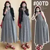 Nuevo Vestido de Maternidad Estilo Coreano de Principios de Primavera Chaleco de Cuadros de Algodón para Maternidad + Ropa de Protección Solar Conjunto de Vestido de Maternidad de Dos Piezas