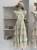 Vestido de Verão Floral Feminino Kekezoon com Mangas Curtas Leves, Vestido Princesa Bolo com Ajuste na Cintura, Saia Longa 7341
