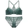 Conjunto de sujetador de encaje europeo y americano con tiras sexys, sujetador con hebilla delantera para mujer, push-up, ropa interior con espalda hermosa y explosiones
