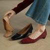Sapatos de Trabalho Elegantes com Salto Gatinho, Couro Bovino de Primeira Camada, Outono 2025, Salto Médio Robusto, Bico Quadrado, Couro Genuíno, Sapatos Femininos Disponíveis em Vários Tamanhos, Retornáveis