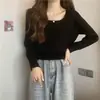 Suéter de Color Sólido Estilo Fresco Estilo Simple Versátil para Mujer Primavera y Otoño Nuevo Cuello Cuadrado Básico Elegante Suéter Pulóver Adelgazante