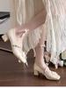 Sapatilhas Versáteis de Salto Grosso para Mulheres 2025 Outono Novo Estilo com Saia Novo Estilo Chinoiserie Flor Doce Fada Sapatos Mary Jane