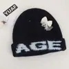Gorro de hilo de perlas de mezcla de lana de alta calidad coreano, otoño e invierno, adelgazante, gorro para clima frío, gorro de punto con patrón de letras, gorro holgado