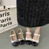 Zapatos Mary Jane de Estilo Hada Francés Primavera y Verano Nuevo Nicho Cómodos Tacón Grueso Zapatos de Tacón Alto Zapatos con Lazo Estilo Chanel