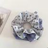 Onda Azul Punto Floral Vintage Cuadrado Lazo Grande Bol Grande Suave Para Todo Estilo Mori Anillo para el Pelo de Cola de Caballo Cabeza Redonda Tendón de Goma Accesorios para el Cabello