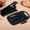 Suporte de faca de aço inoxidável tábua de corte faca preta conjunto de 7 peças caixa colorida faca de cozinha caixa de presente faca de cozinha pequena preta faca multiuso