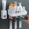 Soporte para cepillos de dientes sin perforaciones, vaso para enjuague bucal, vaso para cepillos de dientes, montaje en pared, caja de almacenamiento montada en la pared para baño, juego de cepillos de dientes