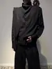 Camisa Masculina de Outono Assimétrica com Gola Bordada e Manga Longa, Casual Solta, Cor Sólida, Respirável, Não Amassa, Versátil, Texturizada