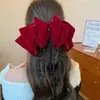 2026 Nuevo Estilo Pinza para el Cabello con Lazo Grande de Terciopelo Rojo, Accesorio para el Cabello para Niñas, Tocado de Princesa Nupcial de Borla de Alta Gama